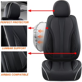 KEYOOG 5-Seater Car Seat Covers Full Set, Fit for Front and Rear Seats of Cars, Waterproof and Breathable Nappa Leather, Compatible with Airbags, Car Seat Protector Covers for Most Cars - Black White