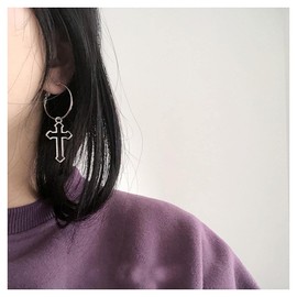 Inilbran Gold Cross Huggie Hoop Earrings Boho Cross Drop Earrings Large Hollow Circle Pendant Earrings Vintage Large Circle Earrings Jewellery for Women and Girls