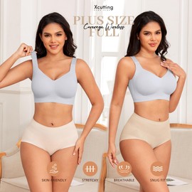 Xcutting Soft Sleep Wirefree Bras for Women Full Coverage No Underwire Wireless Bras Comfortable Sports Bras for Sagging Breasts Padded Plus Size Bra (Grey,X-Large)