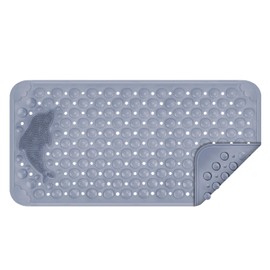 HMIEPRS Non-Slip Bath Mat, Foot Massage Bathroom Mat with Dolphin-shaped Brush and Strong Suction Cups, Shower Mats Anti Mould for Inside Shower Bathroom Bathtub (13.8 * 27.6 In, Grey)