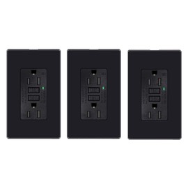 Black GFCI Outlet 15 Amp,GREENCYCLE 3 Pack GFCI Outlet 15 Amp,15A/125V Ground Fault Circuit Interrupter Receptacle with LED Indicator, Weather Resistant Socket,ETL Certification