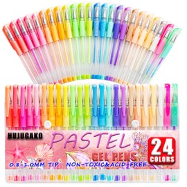 HUJUGAKO 48 Pack Pastel Gel Pens, 24 Colored Gel Pen with 24 Refills,40% More Ink Write Smooth for Adults Coloring Books Drawing Doodling Scrapbooks Bullet Journaling