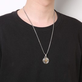 HZMAN Viking Nautical Compass Necklace for Men Stainless Steel Vintage Sailor Vegvisir Compass Amulet Jewelry Gift with 24 Inch Chain, Stainless Steel, No Gemstone