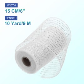 MECCANIXITY 6 Inch Glitter Poly Burlap Mesh for Wreath, Decorative Mesh Fabric Ribbon 10 Yard for Fall Easter Christmas Flower Bow, Linen & White