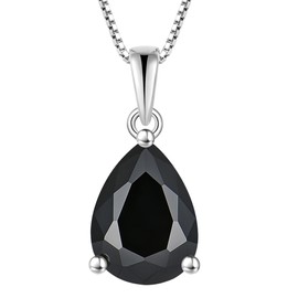 YL Teardrop Necklace 925 Sterling Silver Solitaire Pendant 9x12 MM Pear Cut Black Zirconia Jewelry for Women