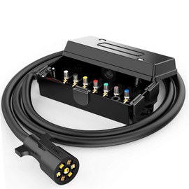 BlueFire Upgraded Heavy Duty 7 Way Trailer Connector Plug Cord Inline Trailer RV Plug Cord with Weatherproof 7 Gang Junction Box (6 Feet)