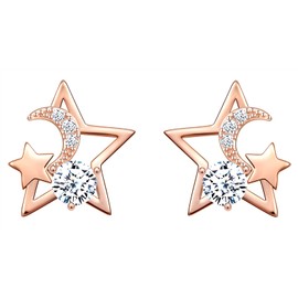 MicLee Woman's girl's Earrings Studs, 925 Sterling silver earrings, Shining star diamond earrings studs, Moon studs, Inlaid zircon, elegant and unique, rose gold