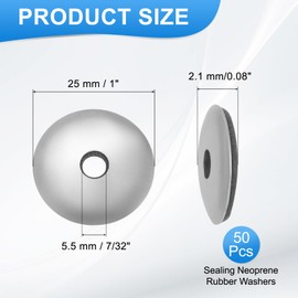 sourcing map Sealing Neoprene Rubber Washers, 7/32" ID x 1" OD EPDM Bonded Sealing Washers 304 Stainless Steel Rubber Backed Gasket for Screws Silver, Pack of 50 (#12)