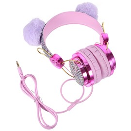 CIYODO Plush Ear Wired Headphones Adjustable Volume Limiting Over Ear Headset for Safe Durable for School Travel and Cosplay