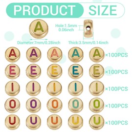 Cheriswelry - 500 abalorio acrílicas de 7 mm chapadas en oro de disco plano con vocal, con letras de vocales, para nombre, pulseras, collares, arete, joyas, manualidades