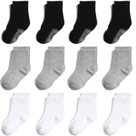 Aroveea Non Slip Grip Ankle Baby Socks 12 Pack for Toddler Boys and Girls Kids Socks,Infant Cute Cotton Baby Socks, Mixed2, 6-12 Months