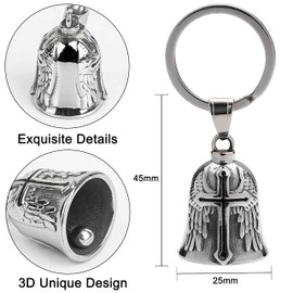 PEVRUAY Guardian Bell Motorcycle Bell, Stainless Steel Motorcycle Bell Lucky Charm, Protective Bell Angel Riding Bell, Motorcycle Bell Keyring for Blessing the Peace, Lucky Charm