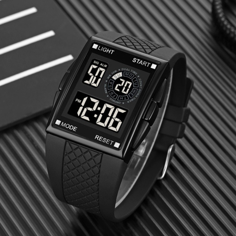 Digital Sport Watch Waterproof Stopwatch PU Leather Strap LED Luminous