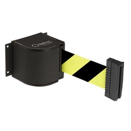 Beltrac 18 ft Wall-Mounted Retractable Belt Safety Barrier, Wrinkle Black with Safety Hatch Belt