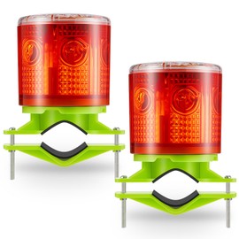 Kittmip 2 Pcs Solar Strobe Warning Light 360 Degree Single Column IP65 Waterproof Emergency Strobe Flashing Barricade Safety Road Construction Traffic Light(Red,Post)