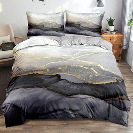 Luowei Bed Linen, 135 x 200 cm, 2-Piece Set, Grey Marble with Zip Pillowcase, 80 x 80 cm, for Children and Adults, Microfibre