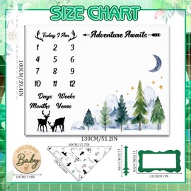 Guiqulai Baby Monthly Milestone Blanket for Boy Girl, Deer Woodland Gender Neutral Baby Blanket Baby Age Milestone Blanket Photography Background Prop with Bibs Wooden Signs Felt Circle
