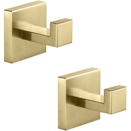 YUET Towel Hook, Bathroom Hook, Wall Hook, 304 Stainless Steel for Towel, Bathrobe, Clothes Hook, Bathrobe, Kitchen, Bathroom Towel Holder, Wall Mounted with Screw, Pack of 2 (Gold)