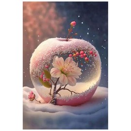 SHEGZHUC 5D Diamond Painting Apple Crystal 30 x 40 cm Diamond Painting Glass Apple Diamond Painting Rhinestone Cherry Blossom Apple Snow Diamond Painting Embroidery Cross Stitch Pictures Gift Wall