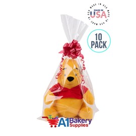 BOPP Sealable Cellophane Bags and Clear Gift Basket Wrap Packaging, Clear Cello Wrapping for Baby Shower, Wedding Party, or Event Giveaways, 10 Pack (16 x 24)