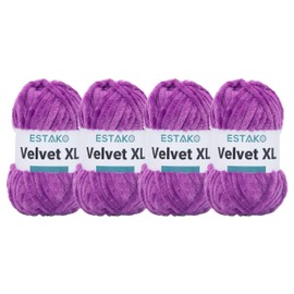 Estako Velvet XL (paquete de 4 madejas) 100% poliéster súper voluminoso, peso #6, manta de felpilla amigurumi para ganchillo y tejer (4 x 3,53 g) / (4 x 55 años) (10608 - Morado)