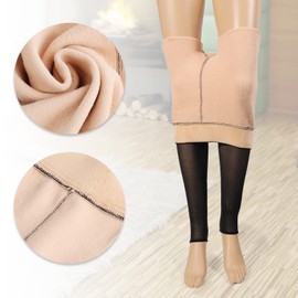 KINBOM Fleece Lined Tights Women, Warm Foot Stepping Pantyhose Winter Tights Fleece-Lined Bottoming Pants Elastic Fake Sheer Tights Thickened Stockings for Women Girlfriend Wife (220g)