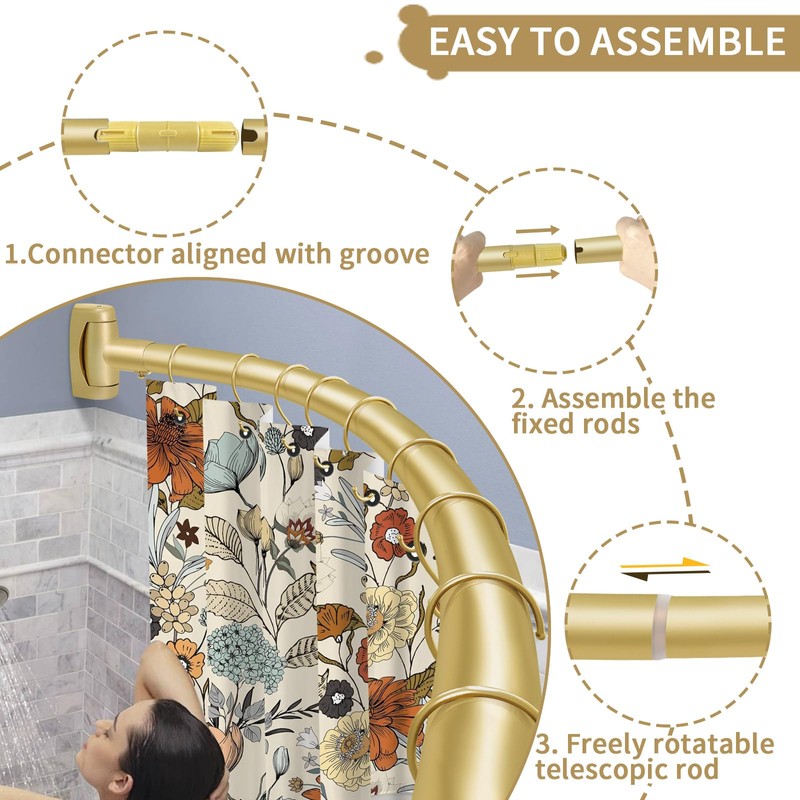 YNL Curved Shower Curtain Rod 35-82In(2.9-6.8Ft), Gold Round Rustproof Shower
