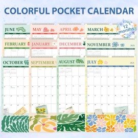 Guasslee 2025-26 Wall Calendar with Pockets, 12-Month Vertical Pocket Wall Calendar From Jul. 2025 - Jun. 2026, 17" X 11.5" Monthly Hanging Planner Aesthetic With Thick Paper For Home School Office