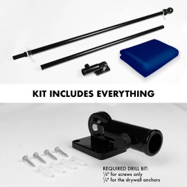 UD_G128 Combo Pack: 5 Ft Tangle Free Aluminum Spinning Flagpole (Black) & Solid Blue Color Flag 2x3 Ft, LiteWeave Pro Series Pri