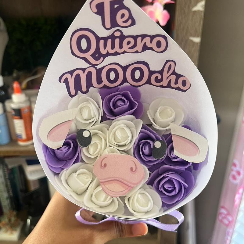 CUTE COW ROSE BOUQUET handmade flower - Cow Bouquet: Brown