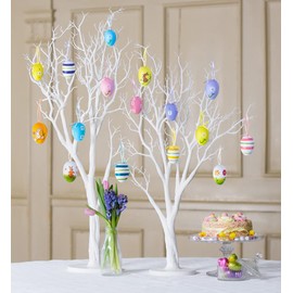 Easter Eggs Decoration, Fyvadio 24 Pieces Colorful Easter Eggs Decorations Painted DIY Crafts Hanging Ornaments for Easter Craft Decorations