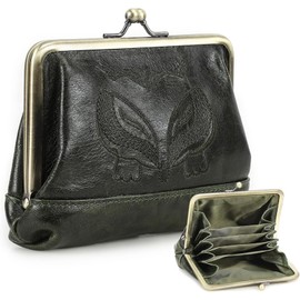 Contacts Kiss Clap Leather Purse for Women Vintage Card Holder Small Cute Change Purse, dark green, Vintage Style