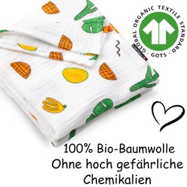 PinkZebra Baby Blanket Muslin 80 x 80 cm, Soft Baby All-Season Blanket Made of 100% Organic Cotton, Oeko-Tex Cloth, Swaddling Cloth, Exotic Fruits