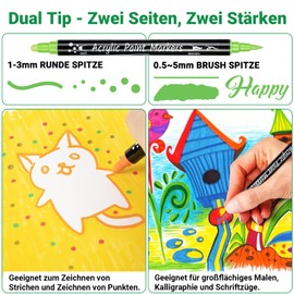 AOSUCO Acrylic Pens for Stones, Waterproof: 18 Dual Tip Stones for Painting, Acrylic Pens, Waterproof, Acrylic Pens for Wood, Glass, Plastic, Shells, Wooden Pendants Christmas, Children's Acrylic