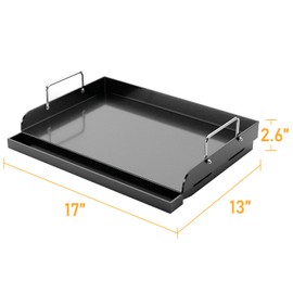 Utheer 17" x 13" Nano-Ceramic Nonstick Griddle for Gas & Charcoal Grills – Universal Flat Top Griddle with Grease Groove/Reinforced Ridges/High Sidewalls, Perfect for Healthy Cooking,Parties & Camping