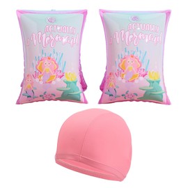 1 Pair Of Mermaid Pattern Arm Rings, 1 Swimming Cap, Children'S Swimming Arm Rings, Inflatable Arm Rings, Double Airbag Float Rings, Children'S Pool Water Rings, Swimming Accessories