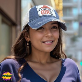 Popfizzy Country Girl Hat for Women, Country Girl Outfits for Women, Funny Vintage Trucker Hats, Adult Humor Caps, Adjustable