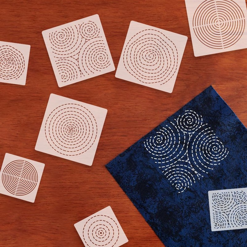 FREEBLOSS 8Pcs Sashiko Stencils Sashiko PET Template Annual Ring Embroidery
