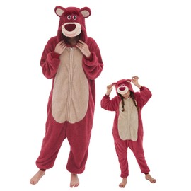 GONAAP Unisex Adult Rose Bear Onesie Pajamas Animal One Piece Costume Cosplay Sleepwear (Rose Bear, 13-14Years)