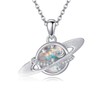 AXOMY Saturn Necklace 925 Sterling Silver Planet Opal Pendant Necklace