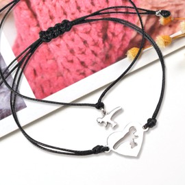 BOCHOI Matching Dinosaur Heart Bracelets Back to School Gifts, First Day of School Matching Distance Friendship Bracelet for Best Friend Mother Daughter Son Couples Birthday Gift for Him Her