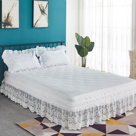 White Lace Bed Skirt for Twin Bed - 15in. Drop, Easy Fit Ruffle Bedskirt Wrap Around Bed Skirt, Anti Wrinkle & Fade Resistant