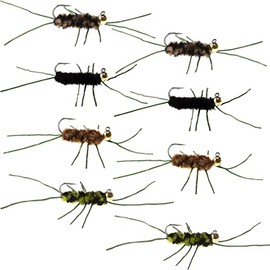 The Fly Fishing Place Tungsten Bead Jigged Pat's Rubber Legs Nymph Assortment Fly Fishing Flies - Trout and Bass Wet Fly Pattern - 8 Flies Hook Size 10