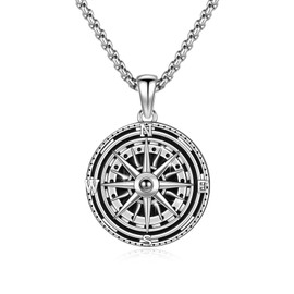 YueYuan Compass Necklace 925 Sterling Silver Compass Pendant Necklace Mens Chain Necklace Jewellery Gift for Men Women