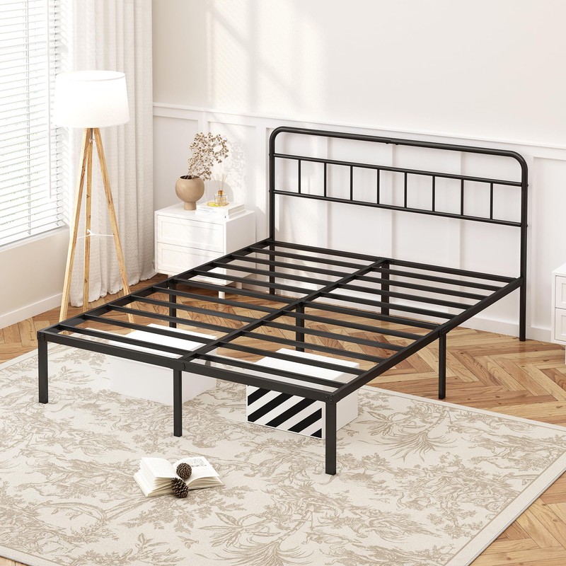 Kujielan 12 inches Queen Size Bed Frame with Minimalist headboard,Metal