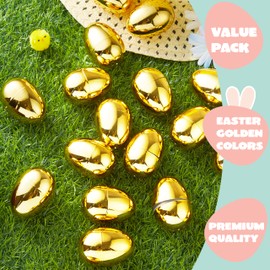 JOYIN 18Pcs Gold Easter Eggs, 2.3" Metallic Plastic Empty Eggs Fillable for Easter Hunt Supplies, Basket Stuffers, Toys Filling Treats, Party Favor