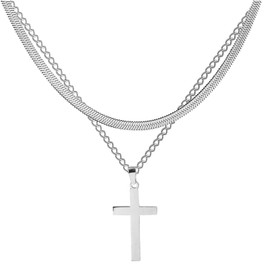JSTHHTT Cross Necklace for Men, Cross Pendant Necklace, Silver Cross Pendant Necklace, Mens Necklace, Silver Chain Mens, Cross Necklace, Women Crucifix Necklace Cross Chain Necklace Jewellery