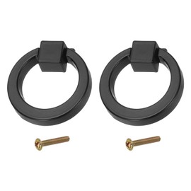 PATIKIL 2Pack Drawer Ring Pull Handles, 1.57" Zinc Alloy Hole Ring Drawers Knobs with Screws for Cupboard Drawer Dresser Closet Door, Black
