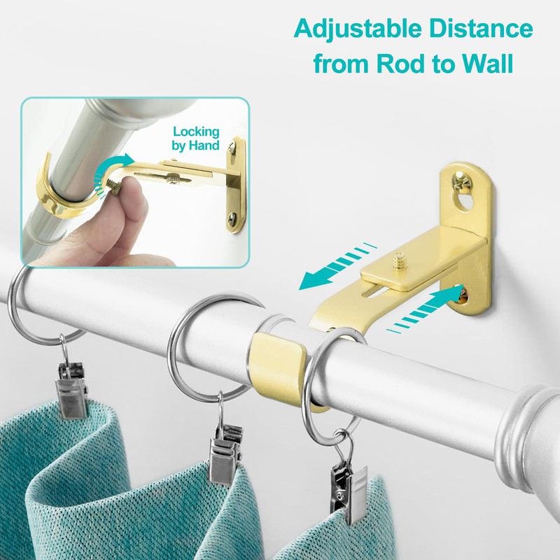 AMZSEVEN Adjustable Curtain Rod Brackets, Metal Window Drapery Rod Hanger