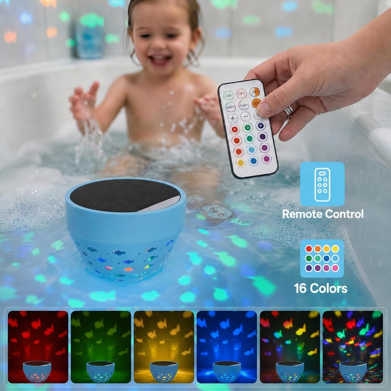 Waterproof Bathtub Light for Kids, Solar Powered Fish Bath Lights